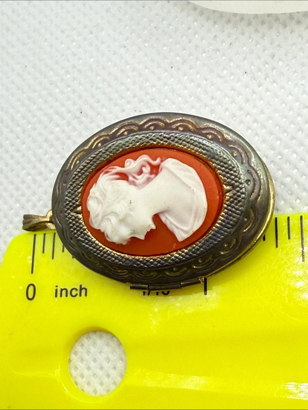 Vintage Classic White Cameo Coral lucite distressed Locket Pendant charm